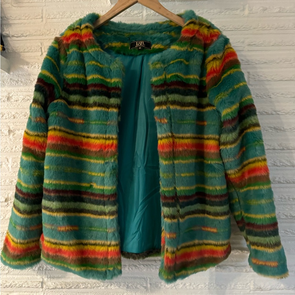 Faux fur fuzzy colorful blazer by Lucky & Blessed